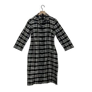 NINA MCLEMORE Silk Button Down Plaid Balck & White Dress/Jacket w/ pockets Sz S